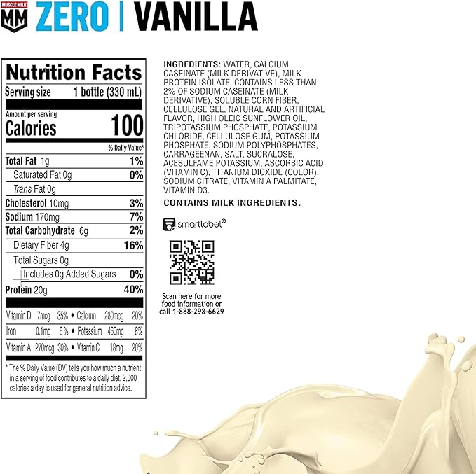 Muscle Milk Zero Protein Shake Vanilla Crème 20g Protein 100 Cal 12 Pack &amp Optimum Nutrition Gold Standard Protein Shake Chocolate 24g Protein 11 Fl Oz 12 Count