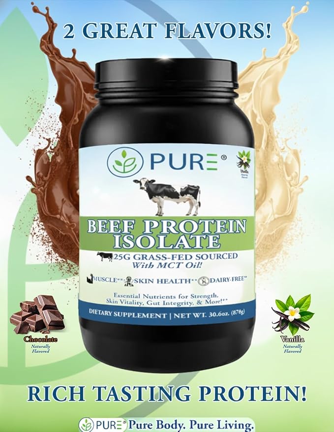 PURE® Grass-Fed Beef Protein Isolate Powder - 25g Protein 28 Servings - Dairy-Free Paleo &amp Keto Friendly Protein with MCT Oil Probiotics &amp Natural Collagen - No Whey or Lactose - Chocolate 9