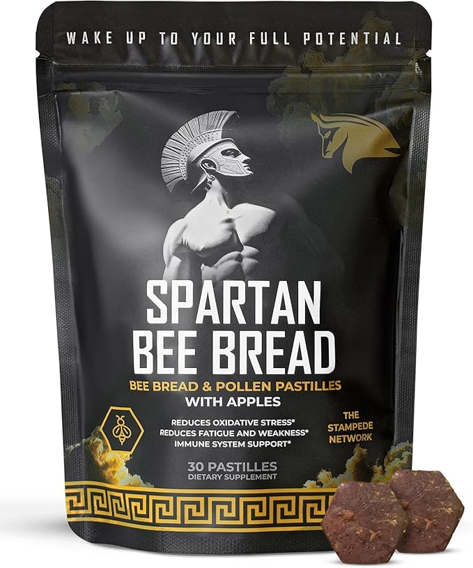 Spartan Bee Bread Chewables – Bee Bread Raw Organic Natural Multivitamin with Bee Pollen Propolis &amp Royal Jelly | Fermented for Energy Vitality Recovery &amp Immunity | Non-GMO Nothing Synthe