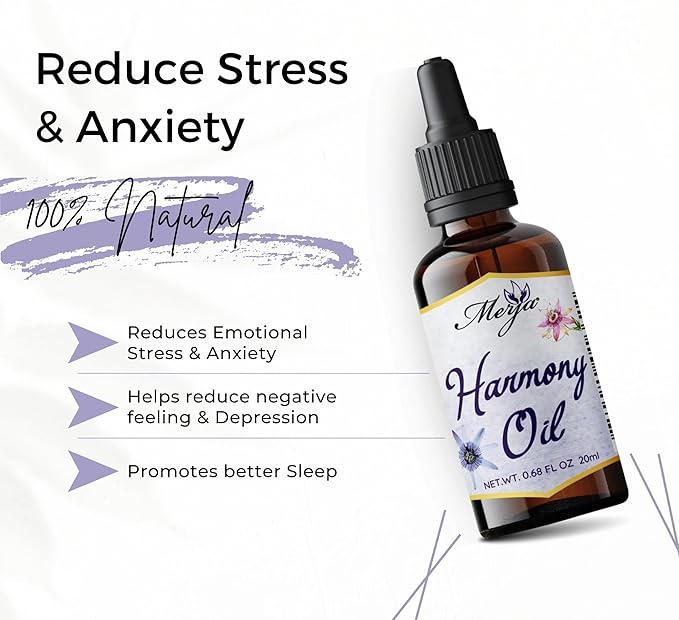 Merja Harmony Tea and Oil Set Natural Stress Relief Caffeine-Free Herbal Blend 8.81 oz Tea and 0.68 fl oz Oil