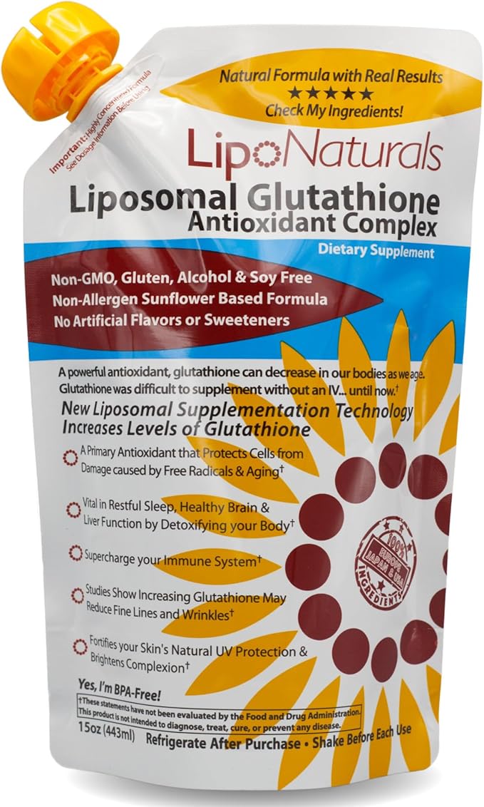 Lipo Naturals Liposomal Glutathione Complex Liquid (30 Doses) - Natural Formula Immunity + Liver Health + Anti-Aging Support with Vitamin C - Vegan China-Free (15oz / 443ml)