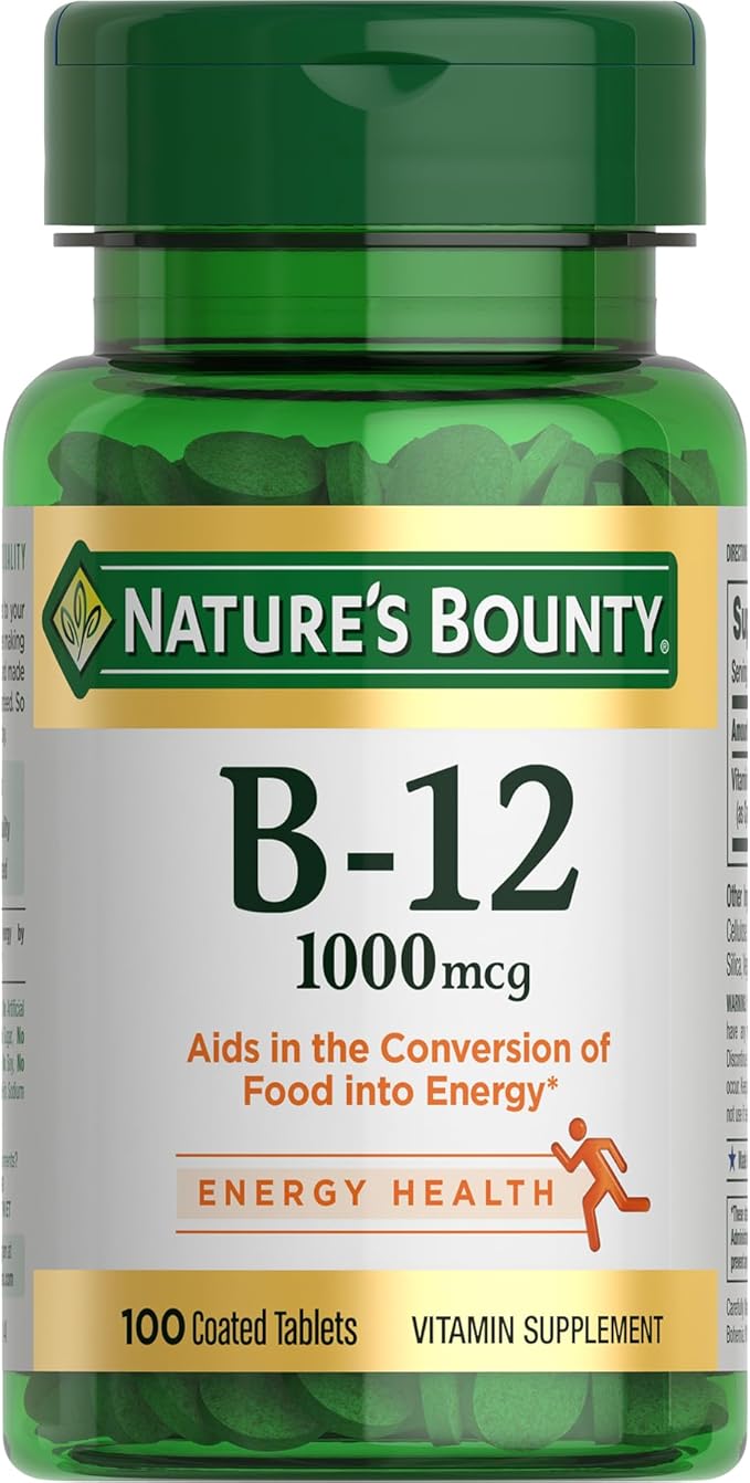 Nature's Bounty Vitamin D Supports Immune Health &amp Bone Health &amp Vitamin B12 1000mcg Supports Energy Metabolism and Nervous System Health Vitamin Supplement 100 Tablets