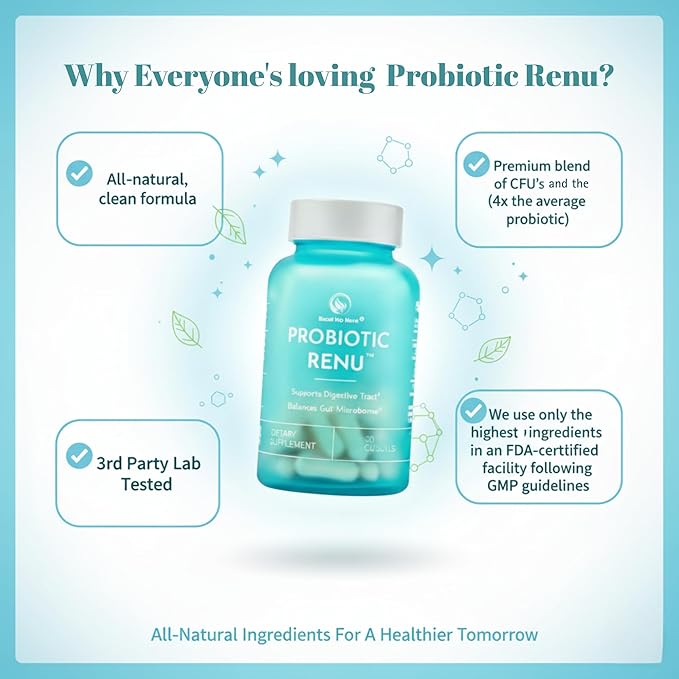 Bloat No More Probiotics 50 Billion CFU for Women &amp Men – Daily Gut Health &amp Digestive Support Supplement Helps Support Immunity – Probiotic Renu 30 Count
