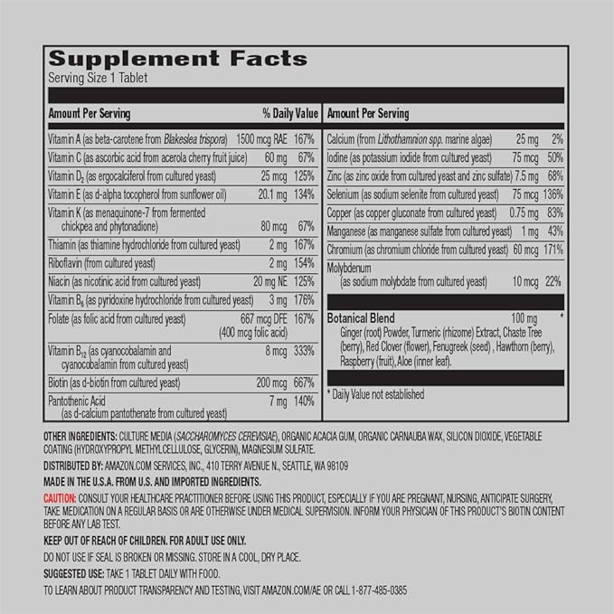 Amazon Elements Women‚ 40+ One Daily Multivitamin 66% Whole Food Cultured Vegan 65 Tablets 2 Month Supply (Packaging May Vary) (Pack of 2)
