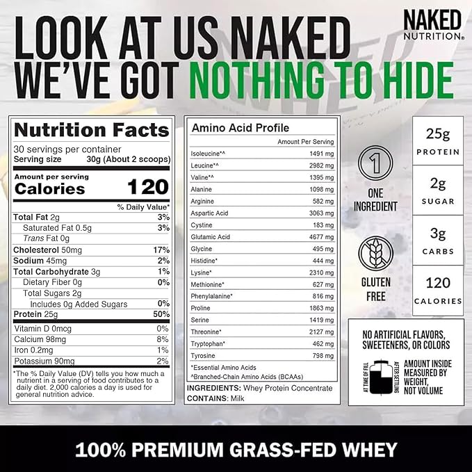 NAKED Whey Protein Powder 2LB (Unflavored) + Casein Protein Powder 2LB (30 Servings) – GMO-Free Gluten Free Soy Free Preservative Free
