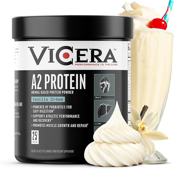 A2 Protein Powder Vanilla Creme 25 G Protein per Serving Organic A2/A2 Whey Casein Blend with Probiotics and Celtic Sea Salt Gluten Free Workout Supplement Non GMO 20 Servings 27.4 Oz