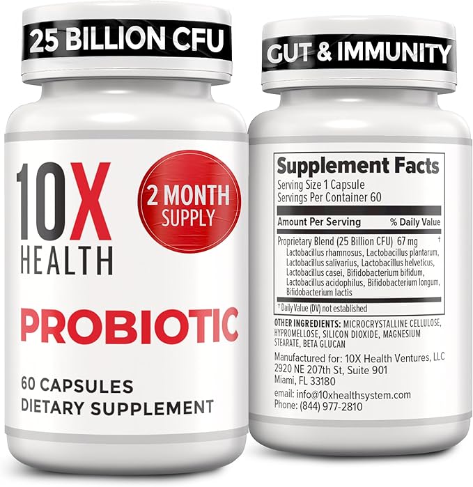 10X Health Probiotics for Men - 60 Capsules Immune Support Supplement &amp Probiotics for Digestive Health with Lactobacillus Rhamnosus Acidophilus &amp Bifidobacterium Probiotic for Gut Health