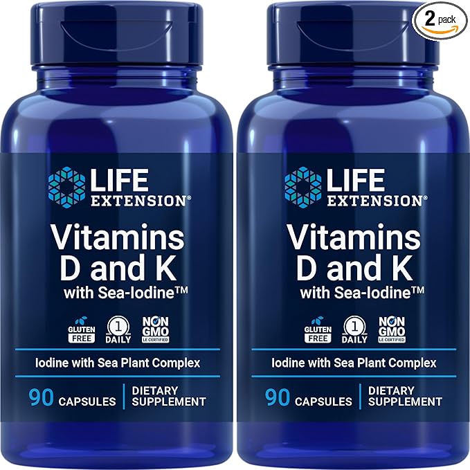 Life Extension Vitamins D and K with Sea-Iodine 90 Caps (Pack of 2)