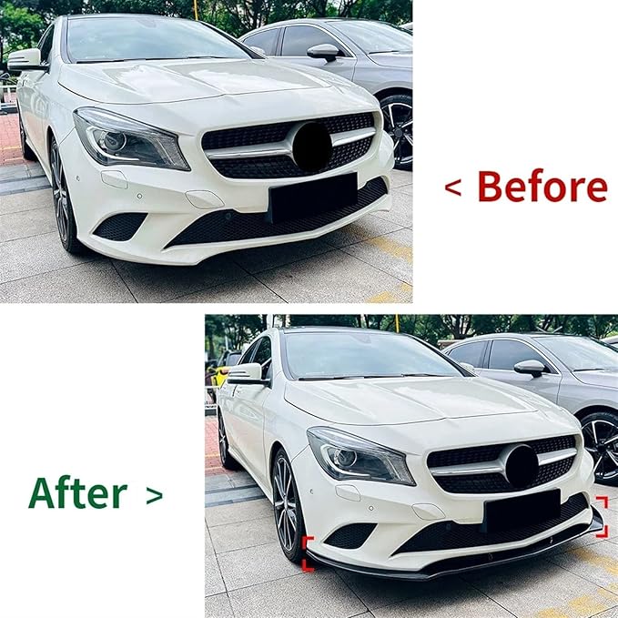 Car Front Lip Bumper Front Bumper Splitter Glossy Black Compatible for Benz CLA C117 CLA200 CLA220 CLA250 2013-2015(Carbon Look)