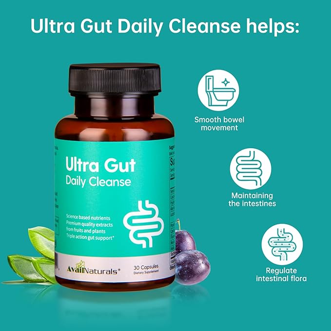 Ultra Gut Daily Cleanse - 15 Day Cleanse with Cascara Sagrada Senna Leaf Psyllium Husk Dietary Fiber 2.5B CFU Probiotics Gut Health Support Non-GMO 30 Capsules (3)