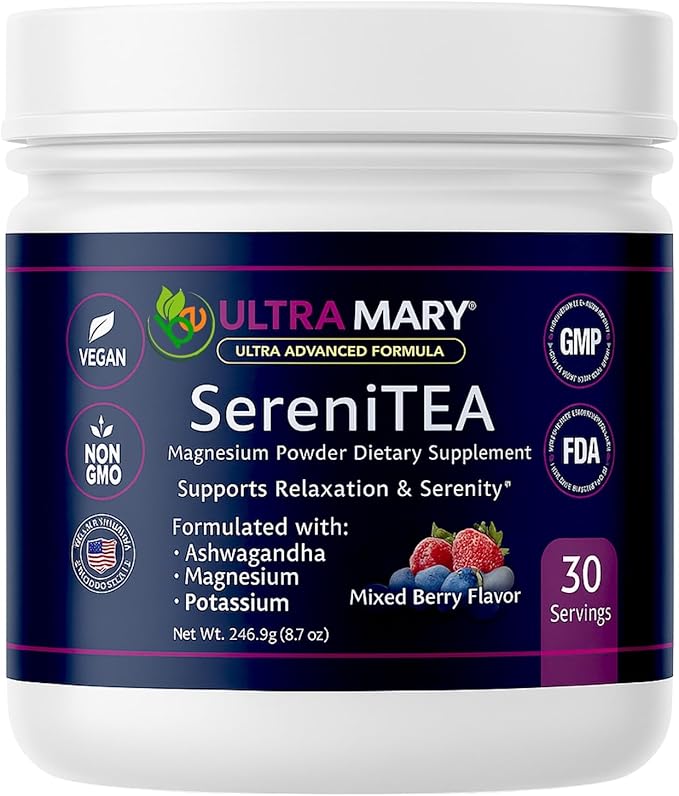 Magnesium Potassium + Ashwagandha Powder–Mixed Berries FlavorDietary Supplement Drink Mix ChamomileLavenderPassionflower &amp Herbal BlendRelaxation &amp Calm Support FormulaVegan–30 Servings