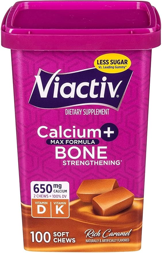 Viactiv Max Formula Calcium +Vitamin D3 Supplement for Bone Health Rich Caramel 100 Soft Chews - 4 Pack
