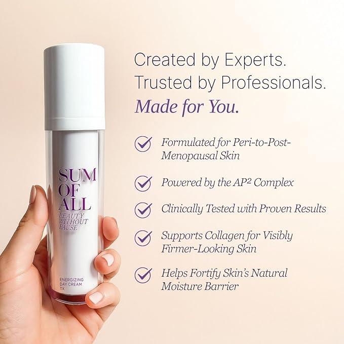 Sum Of All Energizing Day Cream Tx for Face with Vitamin C and E Pea Complex Hydrating Lightweight Daily Facial Moisturizer Fragrance-Free Menopause Skincare for Women 1.7 fl oz