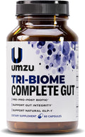 UMZU Tri-Biome Complete (30 Day Supply) – 3 in 1 Probiotic Prebiotic Postbiotic Capsules with Akkermansia and CoreBiome – Probiotic for Adults Gut Balance Stomach Probiotics and Complete Gut Health