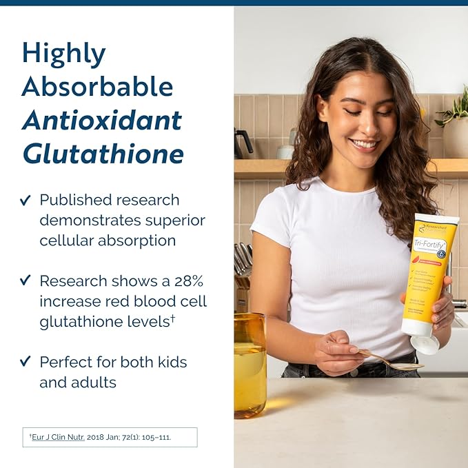 Researched Nutritonals Tri-Fortify Liposomal Glutathione Supplement Liquid Gel - Clinically Researched Detox &amp Immune System Support Antioxidant - Superior Absorption - Watermelon 8 Fl Oz