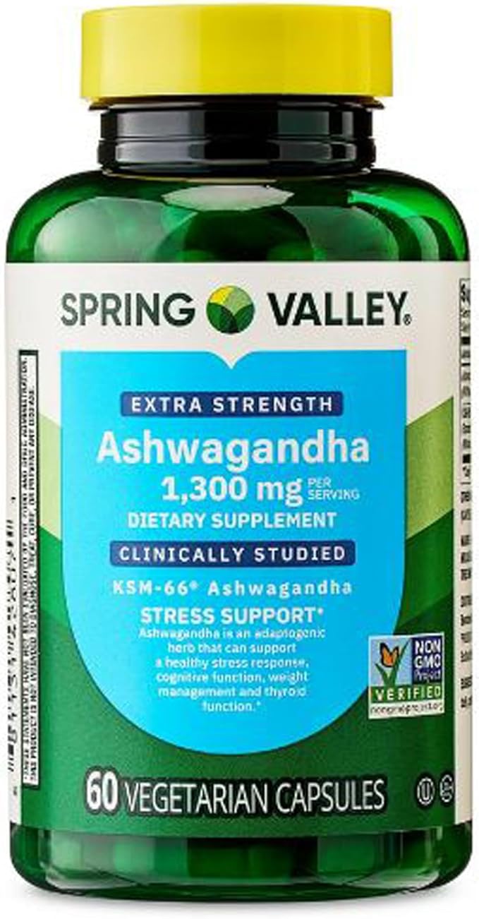 H4U Spring Valley Extra Strength Ashwagandha Supplement 1300 mg per Serving 60 Vegetarian Capsules (Capsule - Unflavored)