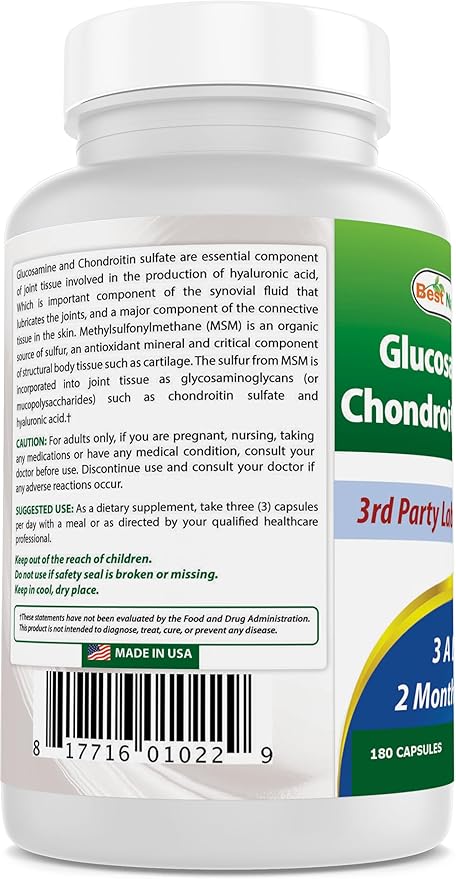 Best Naturals Glucosamine Chondroitin and MSM (Non-GMO) - Promotes Joint Health - 180 Count (Pack of 2)