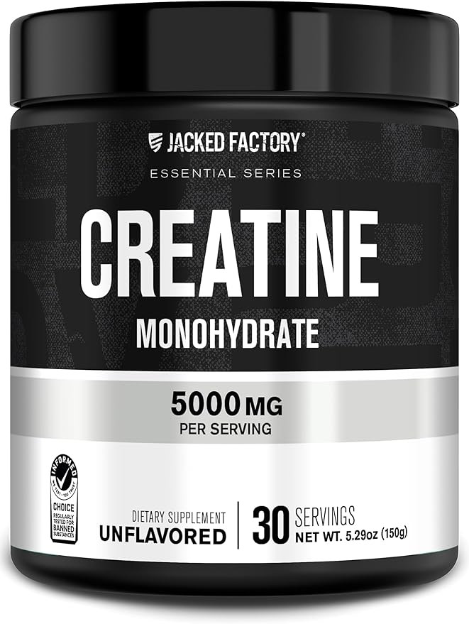 Jacked Factory Creatine Monohydrate Gummies (150 Gummies Lemon) &amp Creatine Monohydrate Powder (30 Servings Unflavored)