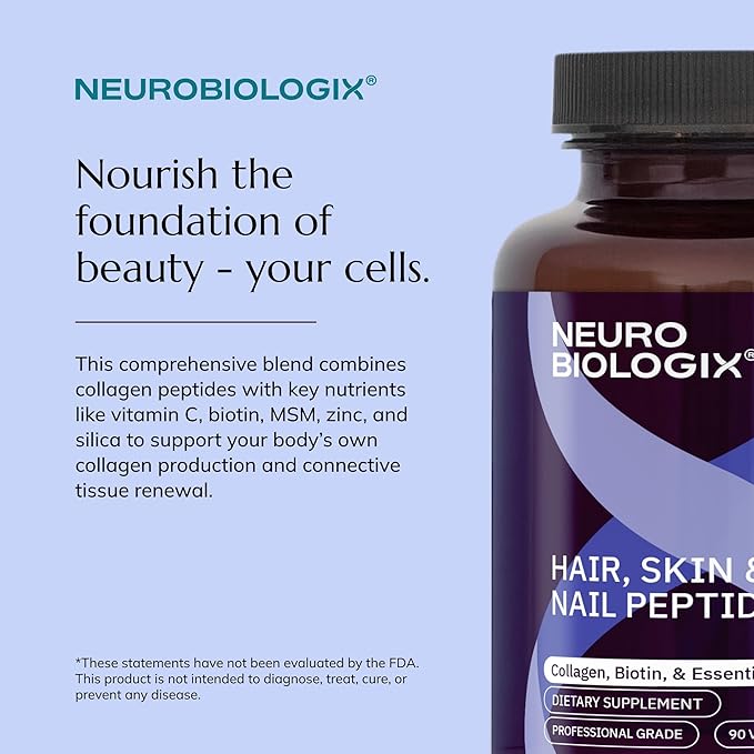 Neurobiologix Hair Skin &amp Nail Peptides Biotin &amp Collagen Peptide Supplement for Hair Skin Nail Support Amino Acid &amp Peptide Complex for Daily Beauty Wellness Gluten Free Vegetarian 9