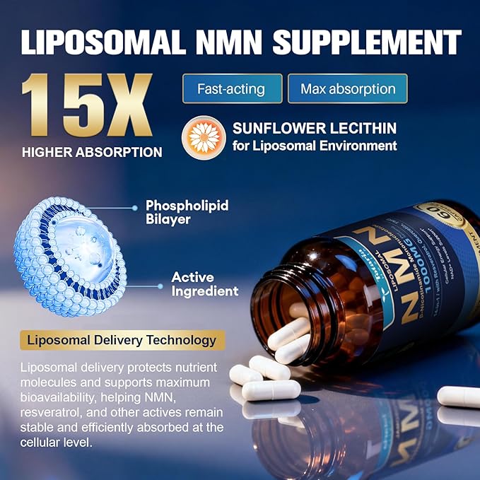 Totaria Liposomal NMN Supplement 1000mg 14-in-1 NMN Resveratrol Complex with CoQ10 TMG Quercetin ALA PQQ Support NAD Levels Cellular Energy &amp Healthy Aging 60 Capsules cGMP Filler Free