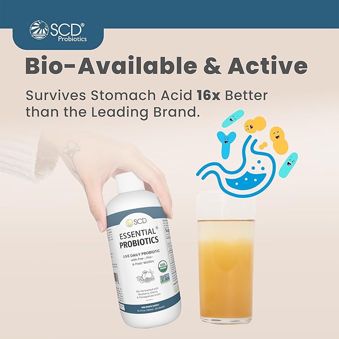 SCD Essential Probiotics for Women Men Kids and Toddlers Live Probiotic for Digestion and Immunity Gut Health Liquid Probiotic Supplement with 11 Strains – 16.3 fl oz by SCD Probiotics