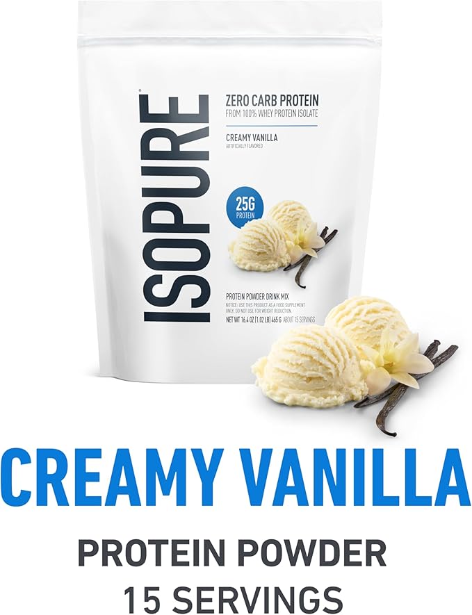 Isopure Bundle of Zero Carb 100% Pure Whey Isolate Protein Powder Creamy Vanilla 25g Protein Per Serving 1 Lb 14 Servings + Isopure 100% Pure Creatine Monohydrate Powder 100 Servings