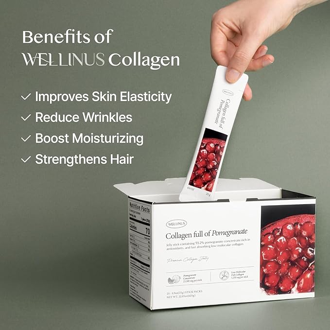 WELLINUS Collagen Jelly Stick Marine Collagen Fast Absorbing Snack Ultra-Low Weight Molecular Marine Collagen HACCP Certified 22.05 oz/Pack of 25 (3 Pack Pomegranate Mango Blueberry)
