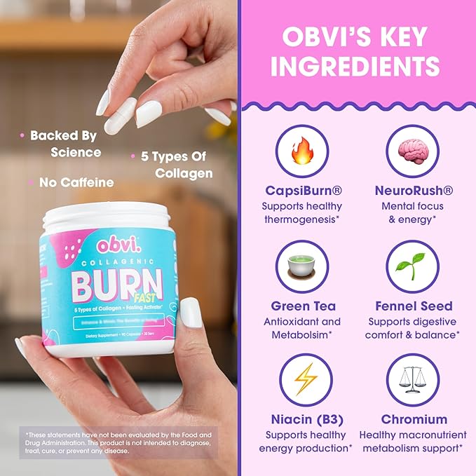 Obvi Collagenic Burn PM &amp Multi Collagen Burn Fast Bundle | Nighttime Collagen with Ashwagandha GABA Melatonin + Hydrolyzed Collagen Peptides | Keto &amp Gluten-Free