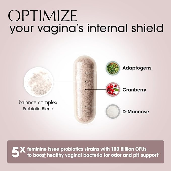 Balance Complex 17-in-1 Vaginal Health 100 Billion Probiotics for Women pH Balance with Cranberry &amp D-Mannose | Promote Urinary Tract Health for Vaginal Odor &amp Vaginal Flora 60 Capsules