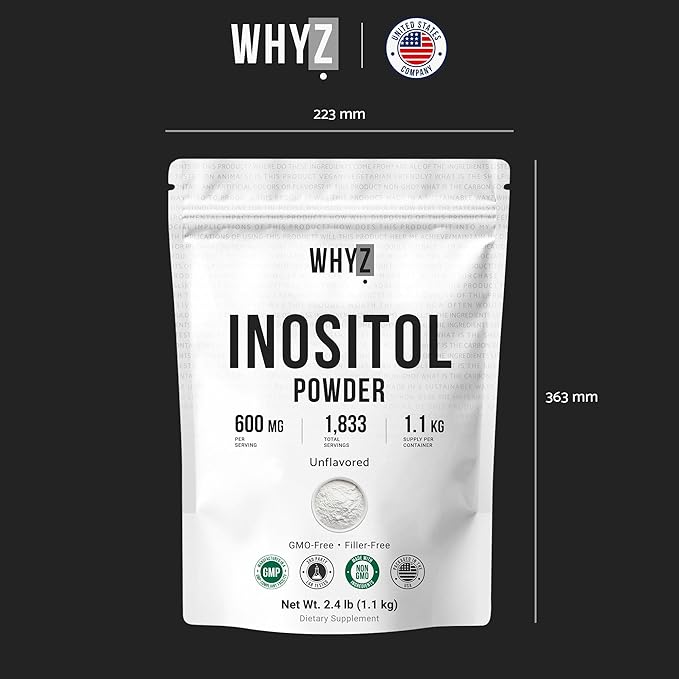 Pure Myo-Inositol Powder Unflavored Inositol Supplement Powder 2.4 lb for Women and Men Smooth-Mixing for Daily Balance and Wellness Vegan Non-GMO Gluten-Free 1100g