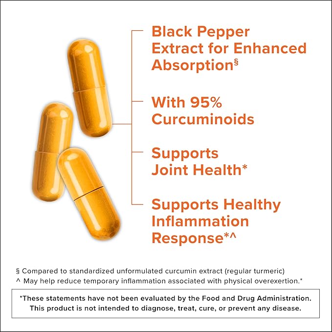 Qunol Turmeric Curcumin 2250mg Black Pepper Extract for Enhanced Absorption Supports Healthy Inflammation Response and Joint Health Dietary Supplement Vegetarian Formula 90 Capsules