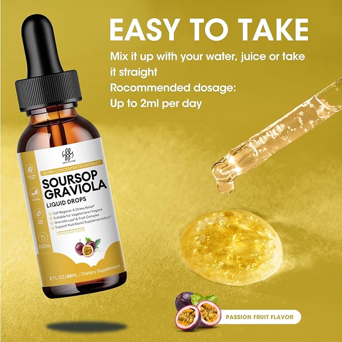 iMATCHME Premium Soursop Graviola for Digestion Support Healthy Skin &amp Sleep Soursop Extract Liquid Drop from Graviola Leaf and Fruit Sugar/Caffeine/Gluten Free Passion Fruit Flavor 2 Fl Oz