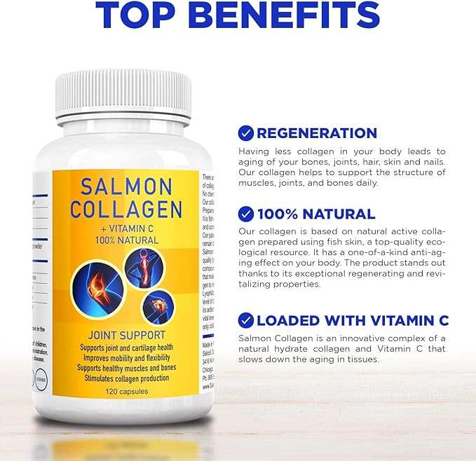 Salcoll Premium Marine Collagen Capsules 120 Count Fish Collagen Supplement for Joint Support Skin Hair &amp Nails