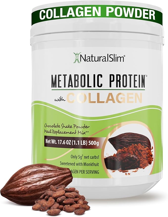 Metabolic Protein Powder with Collagen Chocolate whey protein powder shake Hydrolyzed Collagen with L-Glutamine for Digestion Skin Joints &amp Muscle Low Carb Meal Replacement 17.06 oz