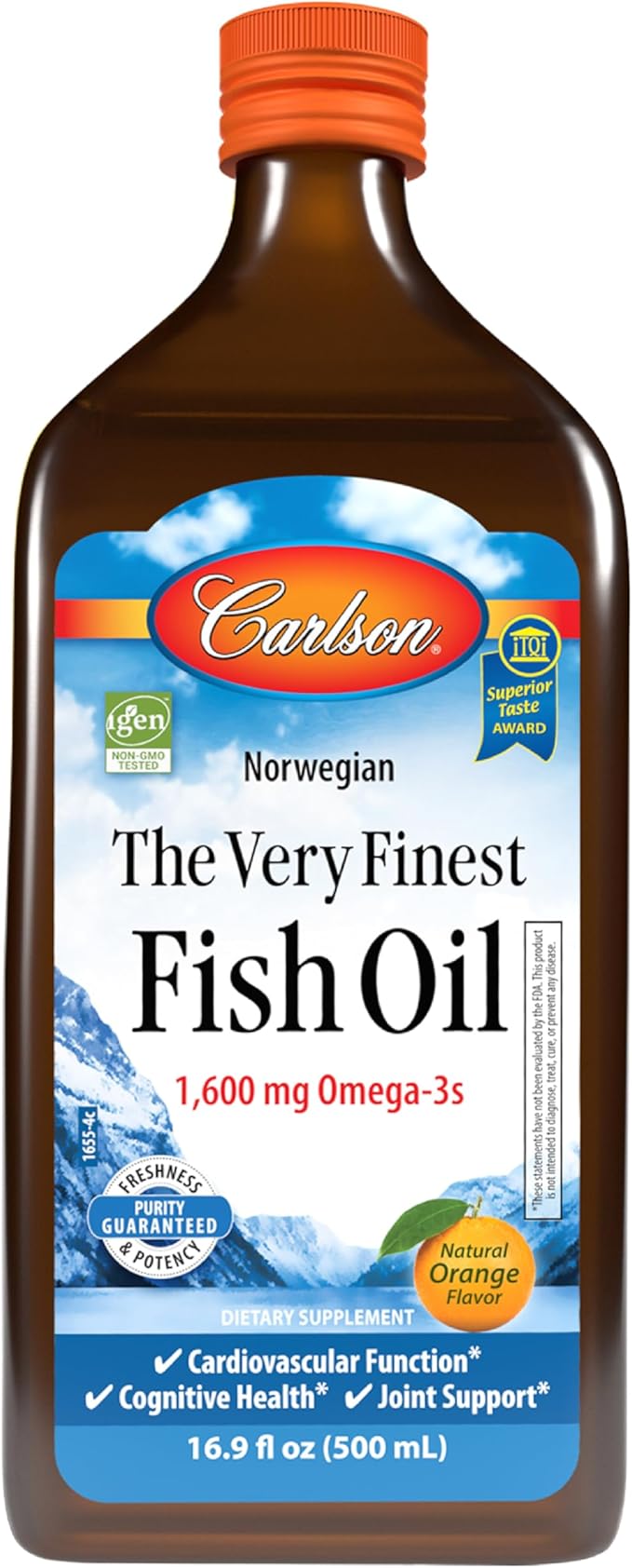 Carlson - The Very Finest Fish Oil 1600 mg Omega-3s Liquid Fish Oil Supplement Norwegian Fish Oil Wild-Caught Sustainably Sourced Fish Oil Liquid Orange 16.9 Fl Oz