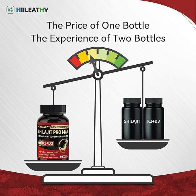 2 Pack Shilajit for Men Women Shilajit w/Vitamin D3 K2 Shilajits for Men w/Fulvic Acid Ashwagandha Shilajits for Extra Power Stamina Immune Support Non-GMO Made in US 60 Capsules