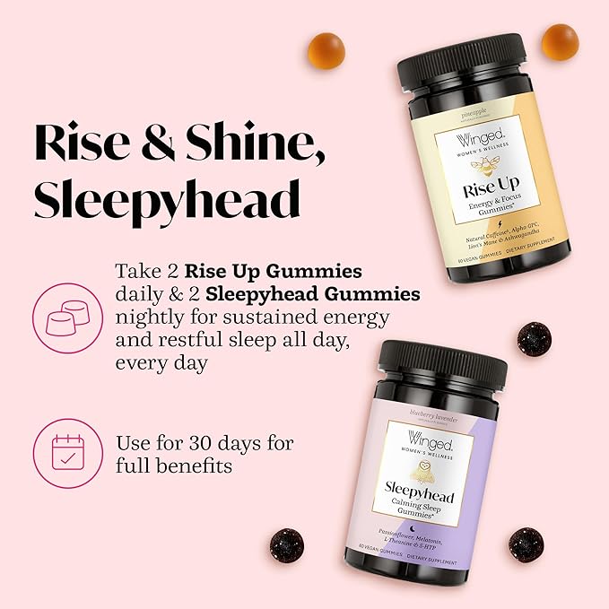 Winged Wellness Sleepyhead Natural Sleep Gummies for Women - Prime Sleep Support Aid for Adults with 3mg Melatonin L-Theanine 5-HTP - Blueberry Lavender Flavored - 30 Servings
