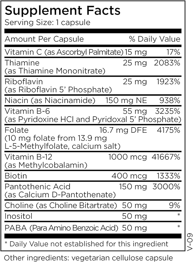 MethylPro B Complex + L-Methylfolate 10 mg - Bioavailable Methylated Vitamin Blend - Supports Energy and Stress - Vegetarian &amp Hypoallergenic - 30 Servings - 30 Capsules