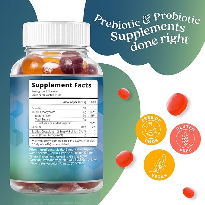 BeLive Probiotic + Prebiotic Bundle for Better Gut Health with 5 Billion CFUs for Digestive Health &amp High Strength Inulin (3g) Dietary Fiber