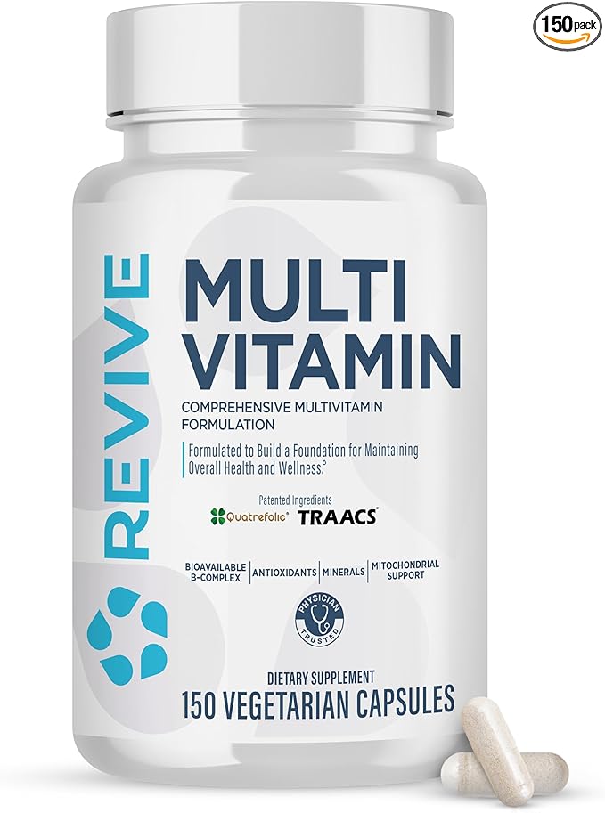 Revive MD Multi-Vitamin Supplement for Men &amp Women – Daily Multivitamin Supports Energy Immunity &amp Overall Health with Essential Vitamins NAC Zinc Magnesium &amp More (150 Capsules 30 Se