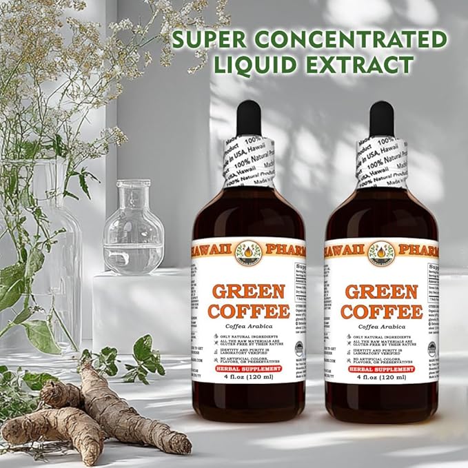 Green Coffee (Coffea Arabica) Dry Bean Tincture Made in Hawaii All Natural Vegan Pure Liquid Extract - 32 fl.oz