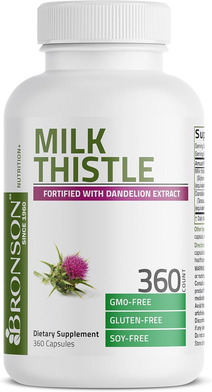 Bronson Milk Thistle Silymarin Marianum &amp Dandelion Extract Liver Health Support Antioxidant Support Detox 360 Capsules
