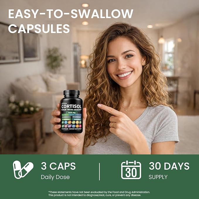 Cortisol Supplements for Women and Men High Cortisol Reducer with Ashwagandha Magnesium Rhodiola &amp L-Theanine-Supports Cortisol Calm Sleep &amp Stress Relief–90 Capsules