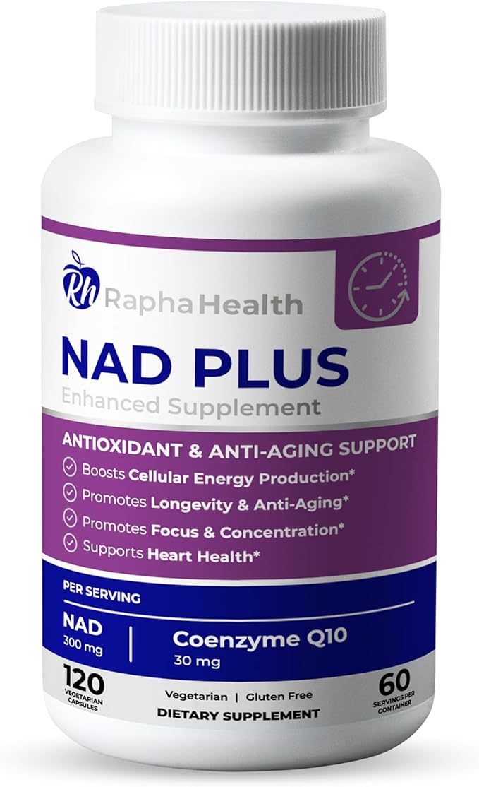 NAD | Advanced Energy &amp Anti-Aging Formula | with NAD and Coenzyme Q10 | Supports Heart &amp Cognitive Health | 120 Capsules - 60 Day Supply