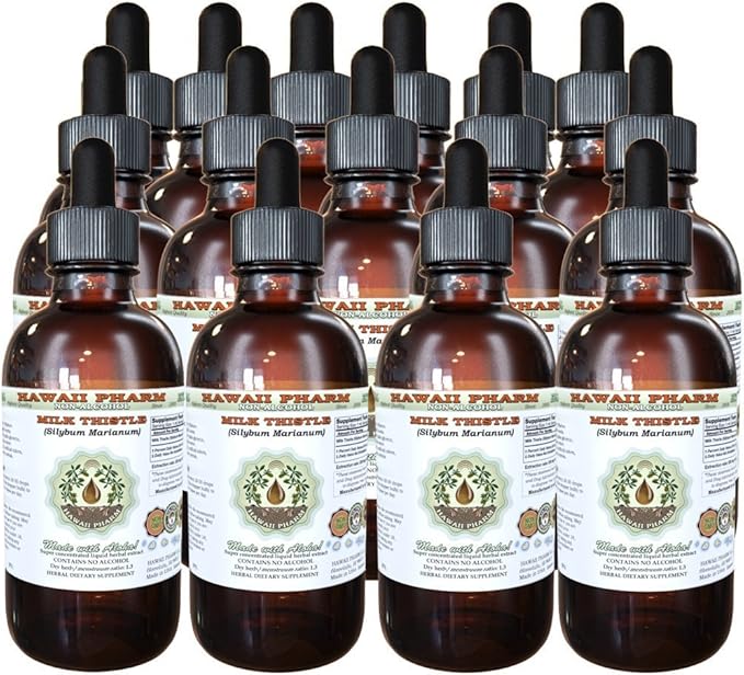 Hawaii Pharm Milk Thistle Alcohol-Free Liquid Extract Professional Grade Small Batch Milk Thistle (Silybum marianum) Dried Seed Glycerite 15x4 oz