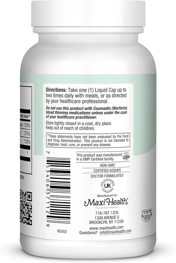 Maxi Vitamins K2 A D3 and E Liquid Caps 120 Count (KAD1)