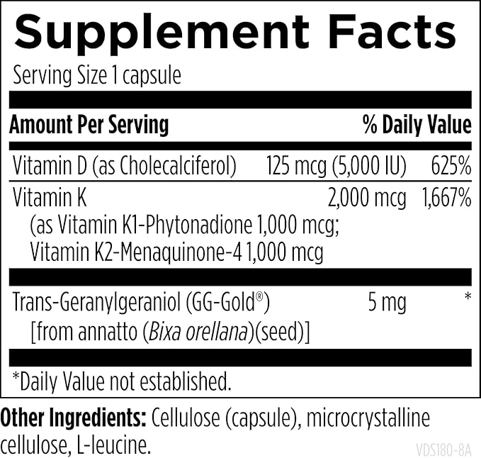 Designs for Health Vitamin D Supreme - Vitamin D 5000 IU with 2000mcg Vitamin K as MK4 for Bone Health Heart Health Mood &amp Immune Support - Vitamin D3 Enhanced with GG Supplement (180 Capsules)