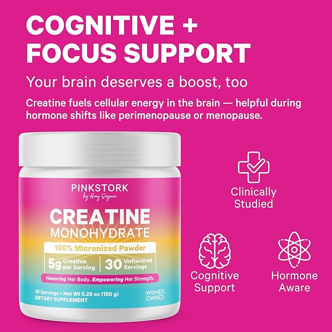 Pink Stork Workout Supplements for Women Bundle - 5g Micronized Creatine Monohydrate + 20g Vanilla Plant Based Protein Powder for Women Supports Muscles Energy Cognitive Function