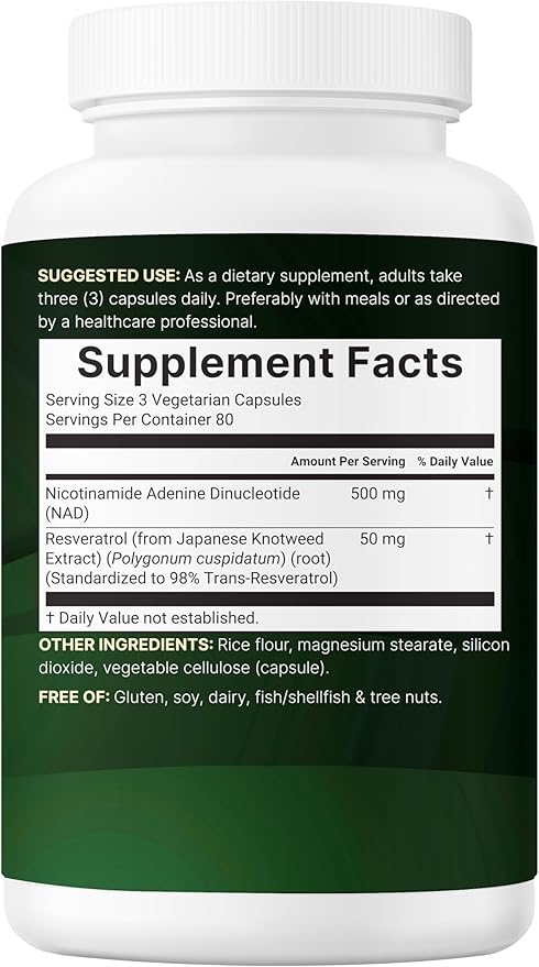 Micro Ingredients NAD+ 500mg with Resveratrol 240 Veggie Capsules | 2-in-1 NAD Supplement for Women &amp Men | NMN Pathway Alternative | Non-GMO Gluten Free