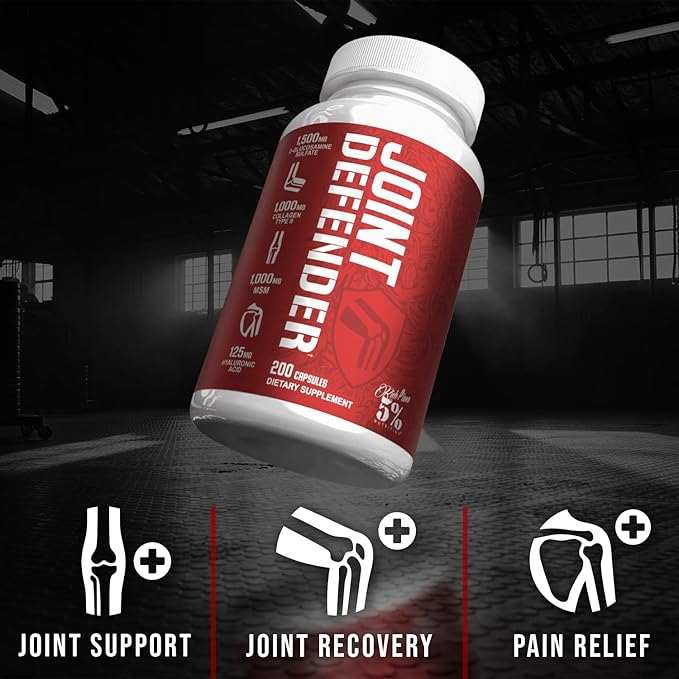 5% Nutrition Rich Piana Joint Defender Maximum Joint Support Supplement | Collagen Glucosamine Chondroitin Turmeric Curcumin with Black Pepper MSM Hyaluronic Acid | 200 Capsules 25 Servings
